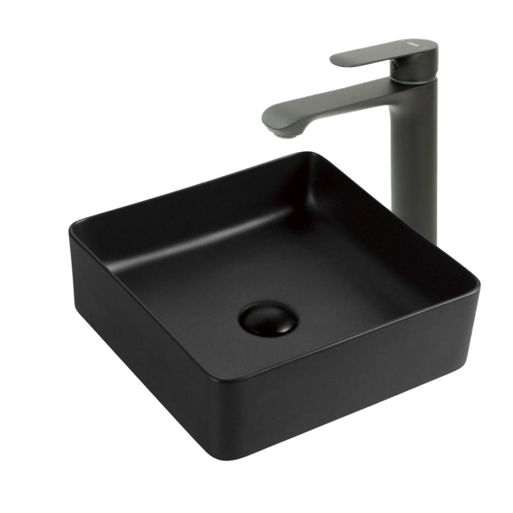 Lavamanos Sobreponer Cuadrado Negro 36x36cm con Grifería Externa Black Mate