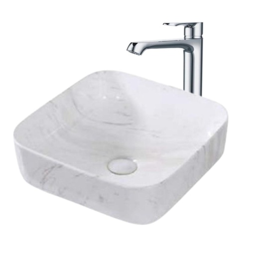 [KIT-LAVMRBL2GRIFCRM] Lavamanos Cuadrado Marble 36x36x13cm con Grifría Externa Cromo
