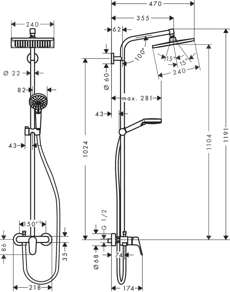 Columna de Ducha Crometa E Showerpipe 240 Cromo