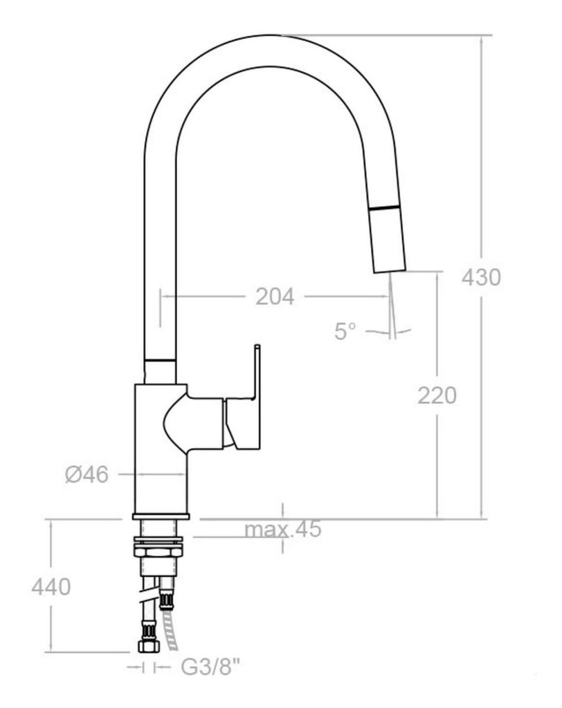 Grifería De Lavaplatos Rs-q Caño Alto Extraíble De 43 Cm
