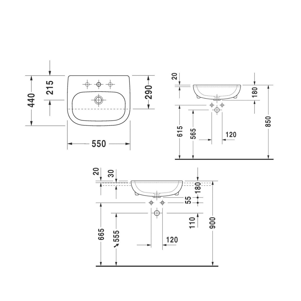 Lavamanos De Semi-Empotar D-Code Ovalado 55x44 cm Blanco