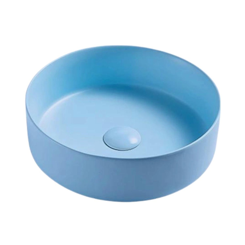 Lavamanos Sobreponer Circular Azul 35,5x35,5cm con Grif Externa Cromo