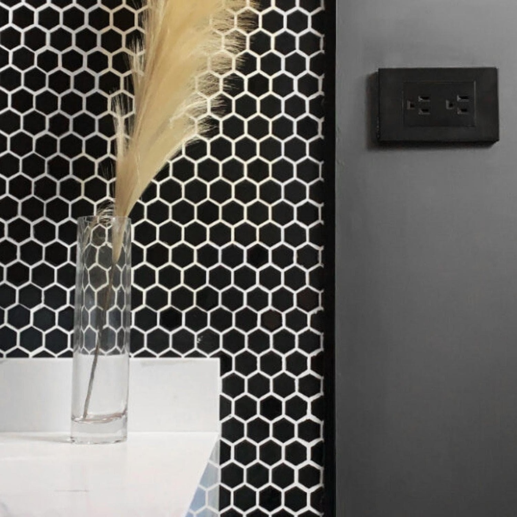 Porcelanato En Malla Sixties Black Brillante 5x5 cm