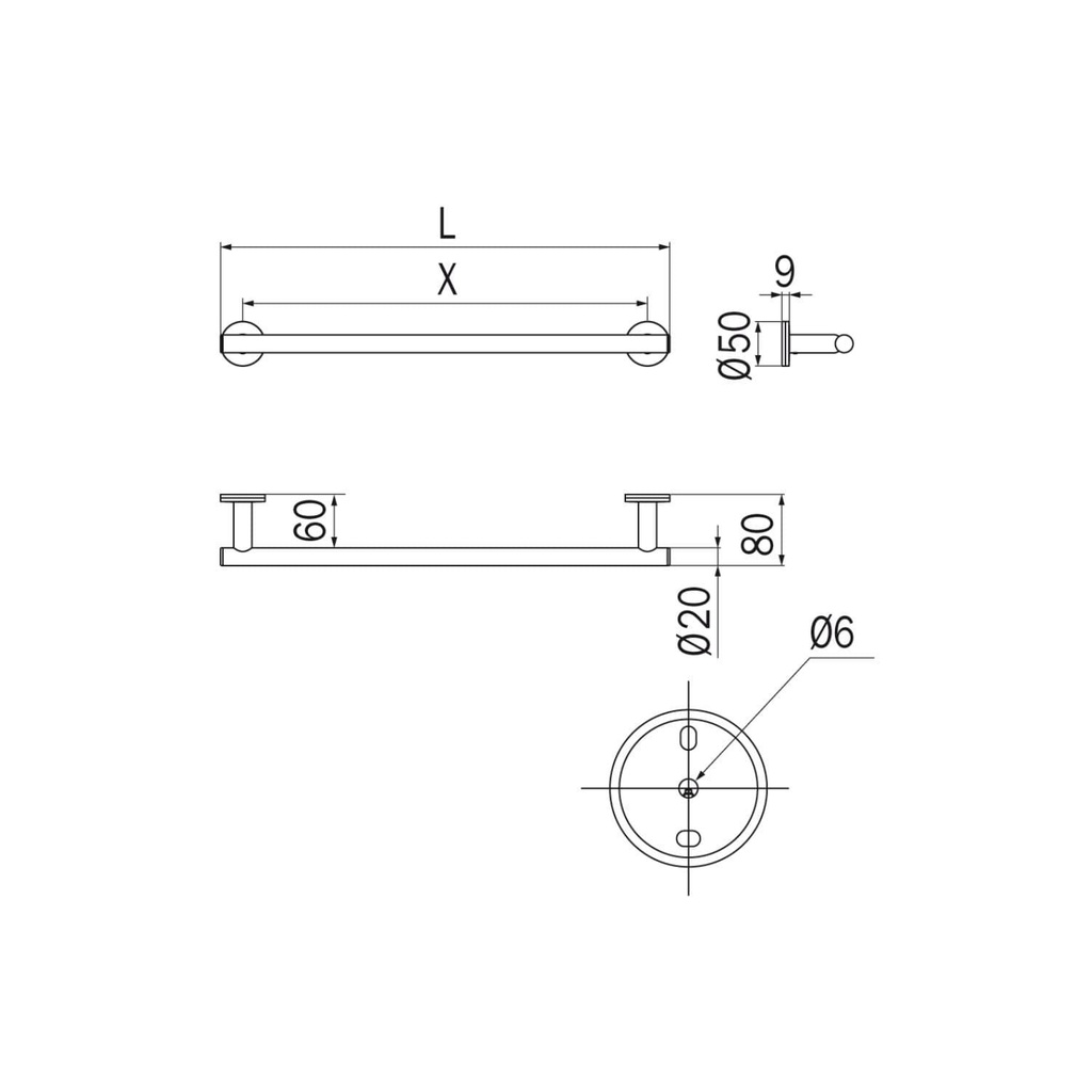Toalleros Barra 45 cm Touch Cromo