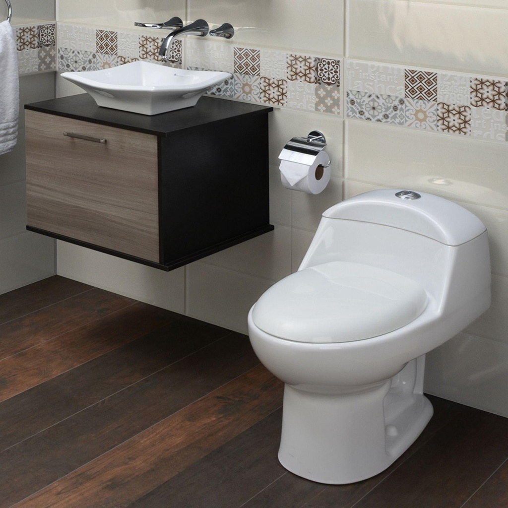 Wc One Piece Alargado Descarga a Piso Monaco Dual Flush Tapa Soft Close