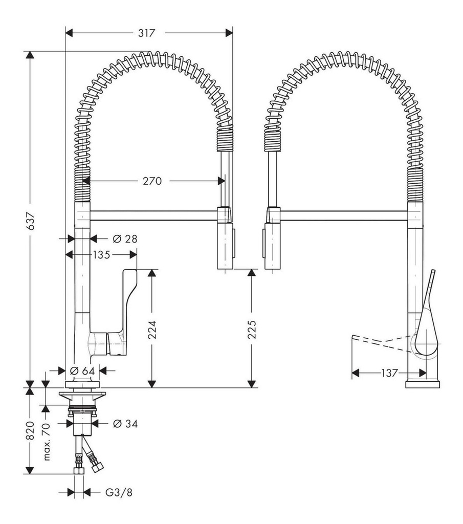 Grifería de Lavaplatos Monomando Externo Citterio Cromo Brillante Caño Extra Alto Extraíble 63,7 cm