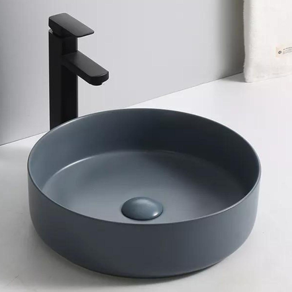 Lavamanos Sobreponer Circular Gris Oscuro 35,5x35,5cm con Grif Extern black