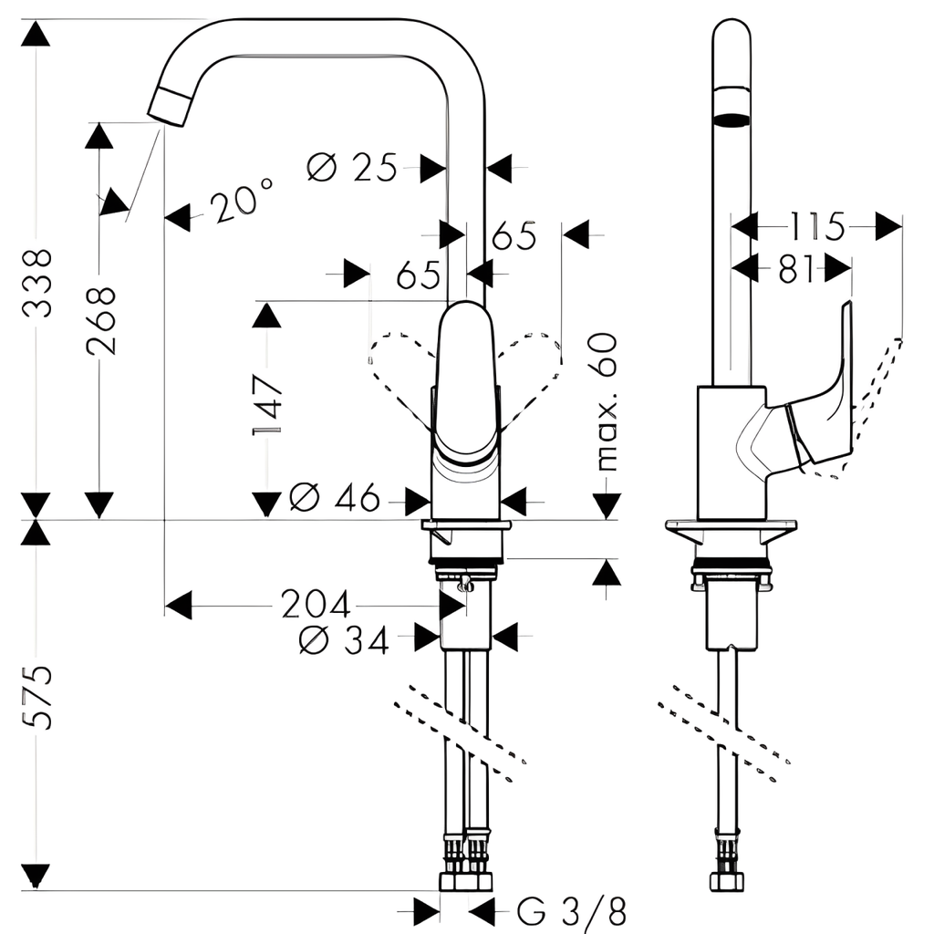 Grifería de Lavaplatos Monomando Externo Focus M41 Cromo Brillante Caño Alto de 38 cm