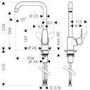 Grifería de Lavaplatos Monomando Externo Focus M41 Cromo Brillante Caño Alto de 38 cm