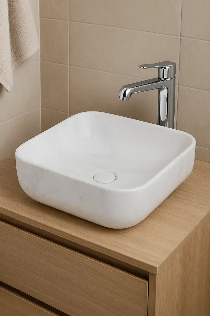 Lavamanos Cuadrado Marble 36x36x13cm con Grif Externa Cromo