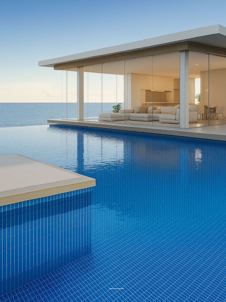 Cerámica En Malla Stripe Ice Blue Brillante 28,4x29.6 Cm