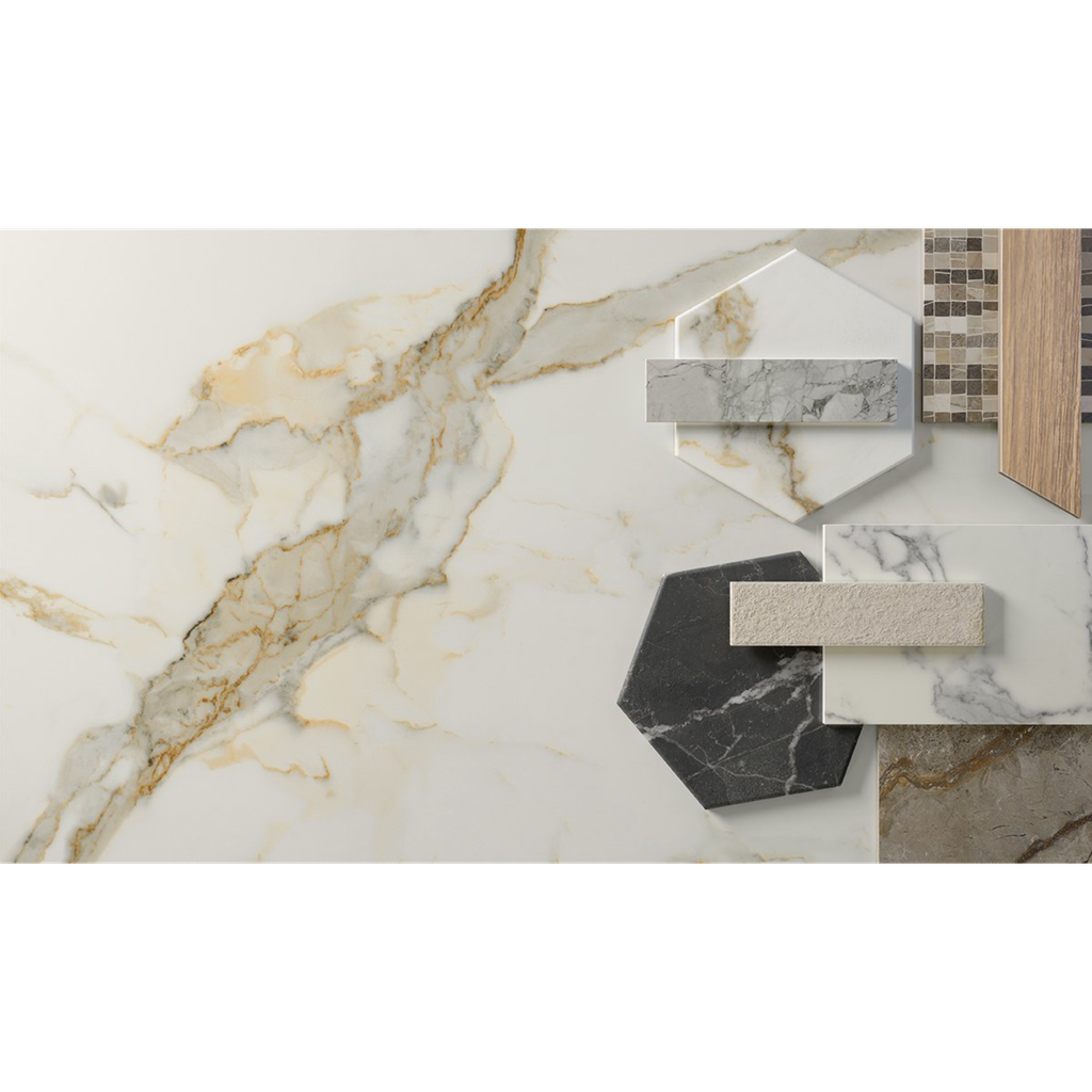 Porcelanato Scultorea Calacatta Oro Fino Mate Rectificado Hexagonal 25x21,6cm 