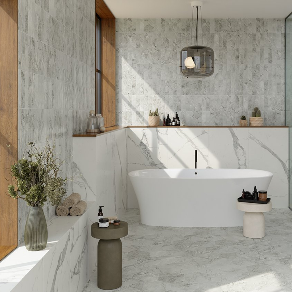 Porcelanato Scultorea Statuario Vena Argento Mate Rectificado 6x24cm