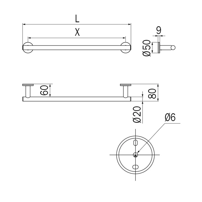 Toallero Barra Touch 66 cm Cromo