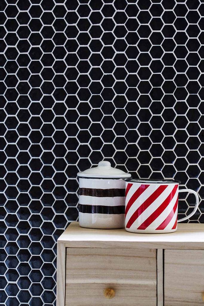 Mosaico De Vidrio En Malla Unicolor Negro 101 Hexagonal Satinado 33,2x33,2 cm