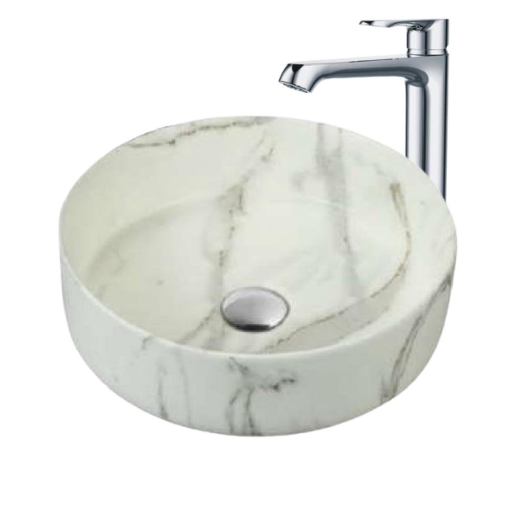 Lavamanos Circular Marble 36x36x13cm con Grifería Externa Cromo