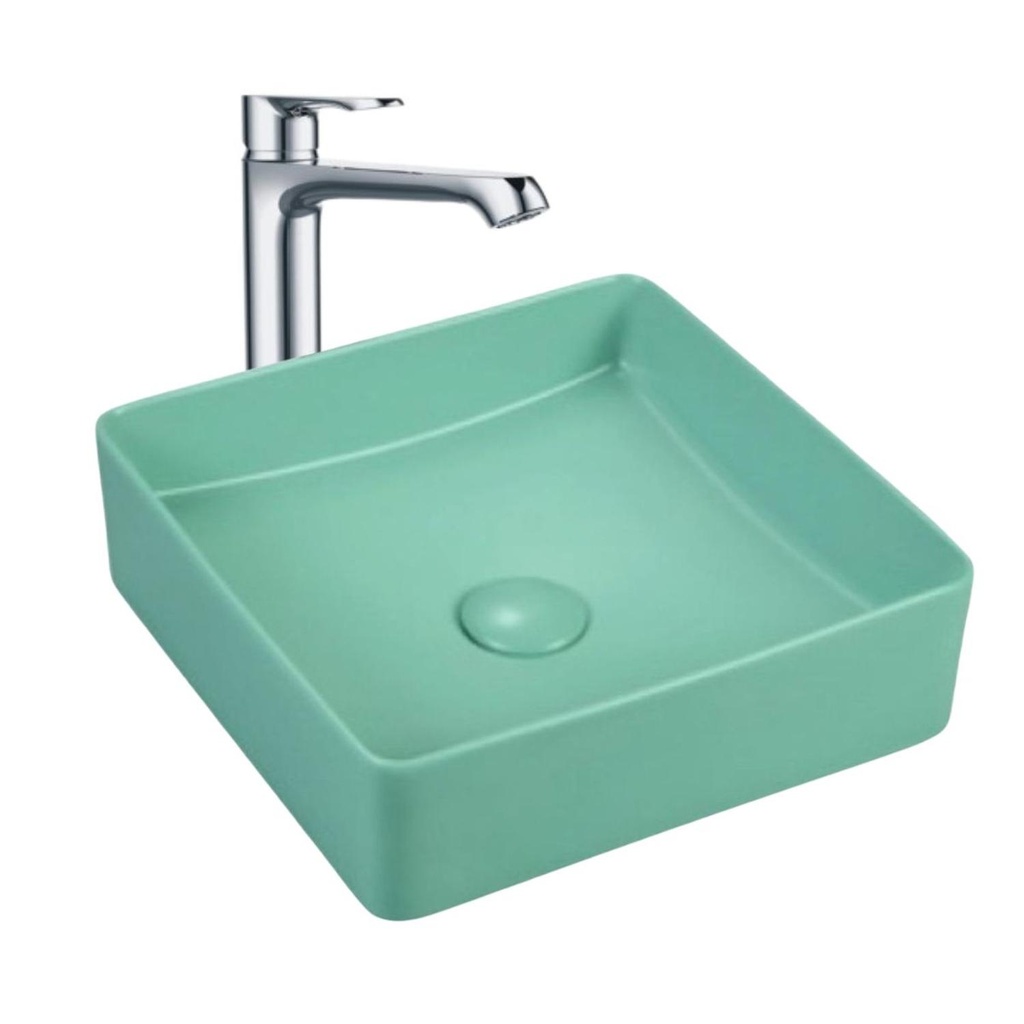 Lavamanos Sobreponer Cuadrado Verde Menta 36x36cm con Grif Externa Cromo