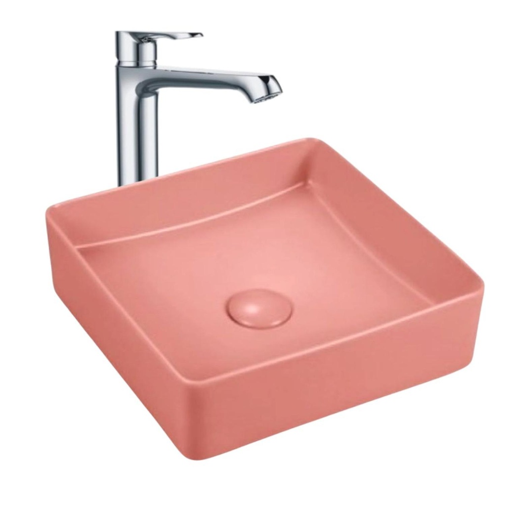 Lavamanos Sobreponer Cuadrado Rosa 36x36cm con Grifería Externa Welt Cromo