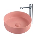 Lavamanos Sobreponer Circular Rosa 35,5x35,5cm con Grifería Externa Cromo