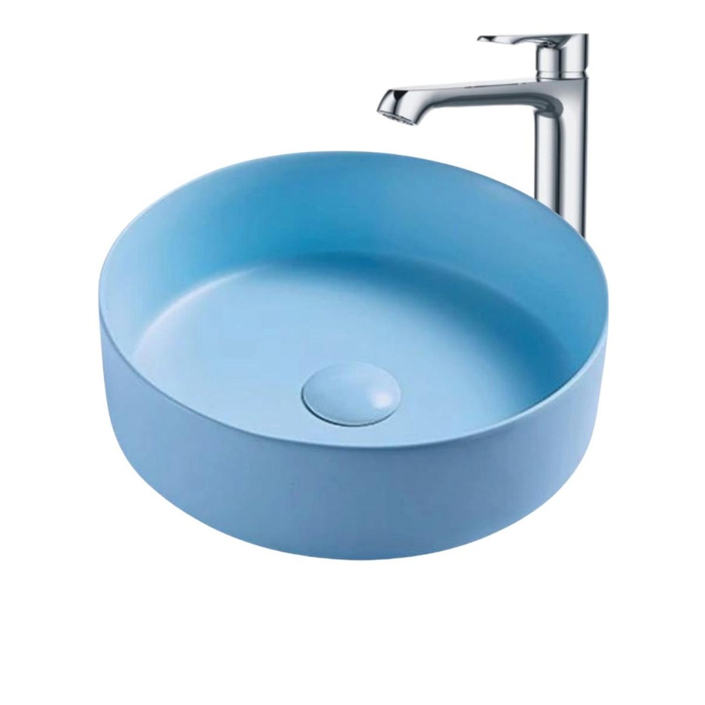 Lavamanos Sobreponer Circular Azul 35,5x35,5cm con Grifería Externa Cromo
