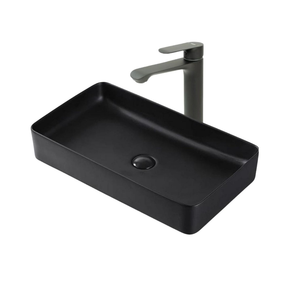 Lavamanos Sobreponer Rectangular Negro 60x34cm con Grifería Externa Black Mate