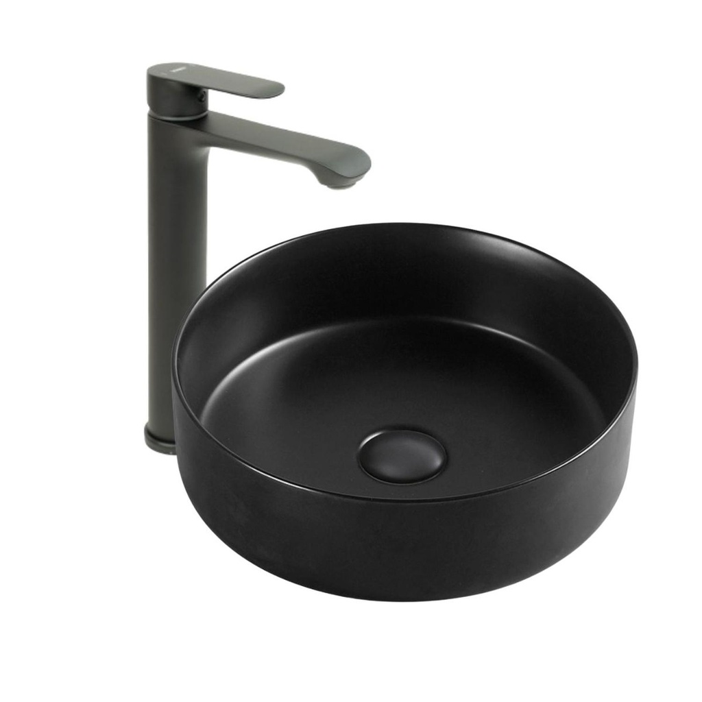 Lavamanos Sobreponer Redondo Negro 35,5x35,5cm con Grifería Externa Black Mate