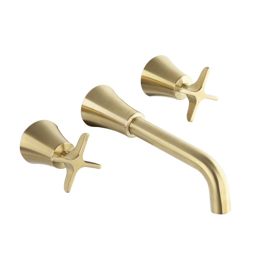 Grifería Bimando de Lavamanos Adagio a Muro Oro Cepillado 