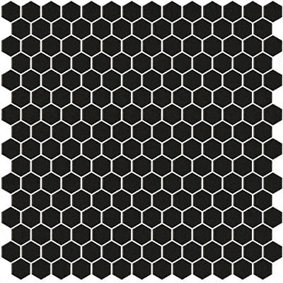 Mosaico De Vidrio En Malla Unicolor Negro 101 Hexagonal Satinado 33,2x33,2 cm