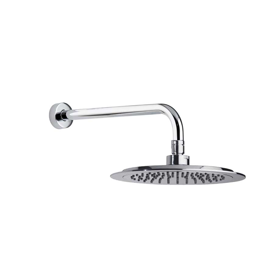 Plato de Ducha Fijo Con Brazo a Muro Metálico Hidroterapia Cromo Brillante Diámetro Ø24 cm