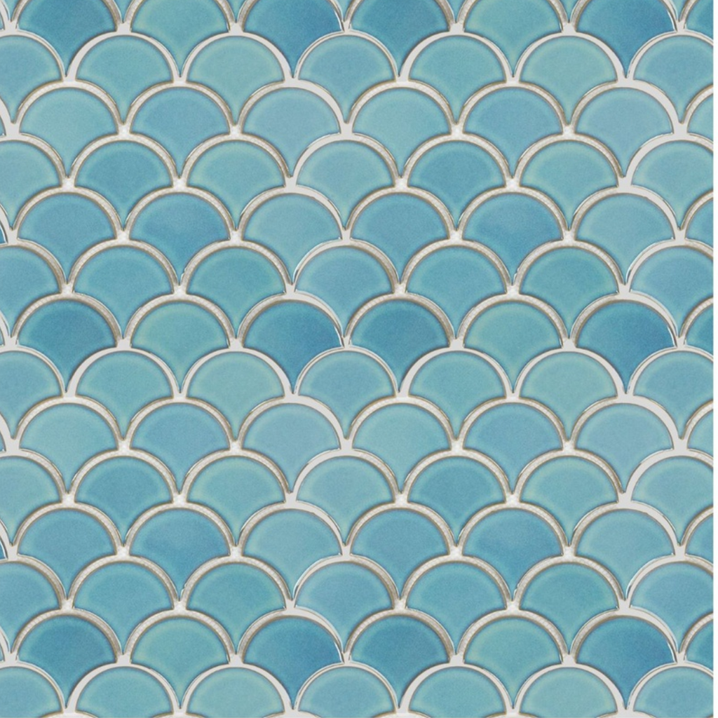 Cerámica En Malla Scollop Turquesa Brillante 27,8x28,7 Cm
