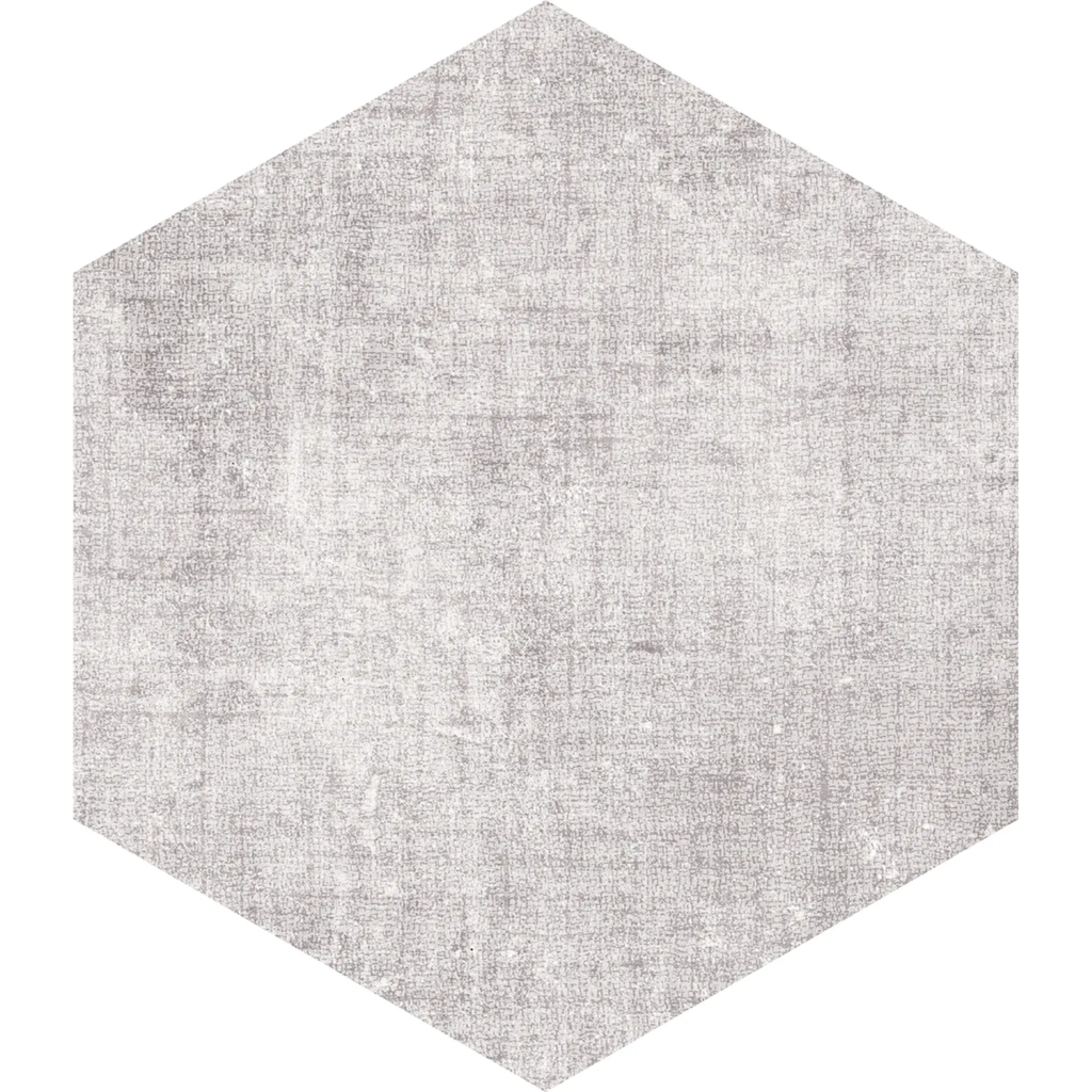 Porcelanato Textile Silver Hexágono Mate No rectificado 25x21,6 cm