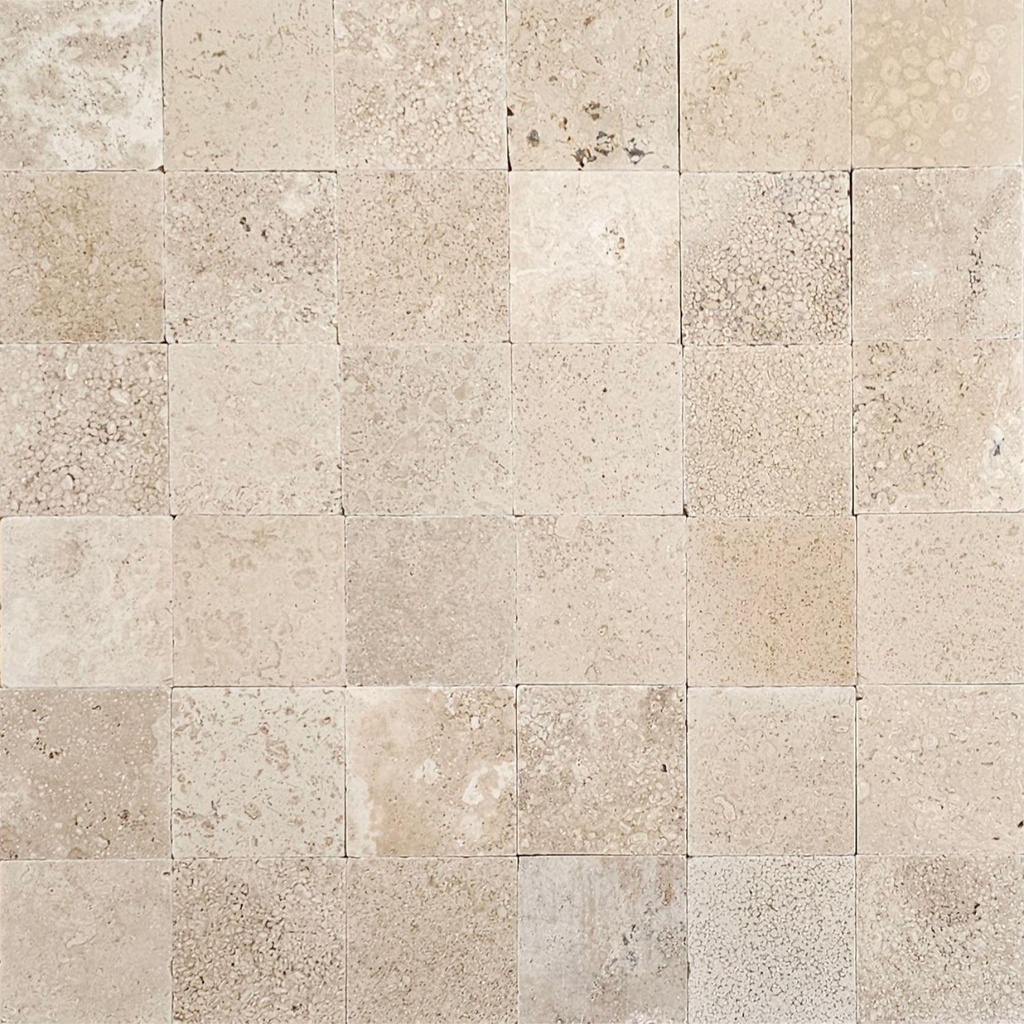 Adoquin Mármol Travertino Crema Mix 10x10 cm