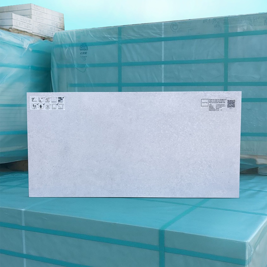Porcelanato Cemento Gris Claro Satinado Rectificado 30x60 cm