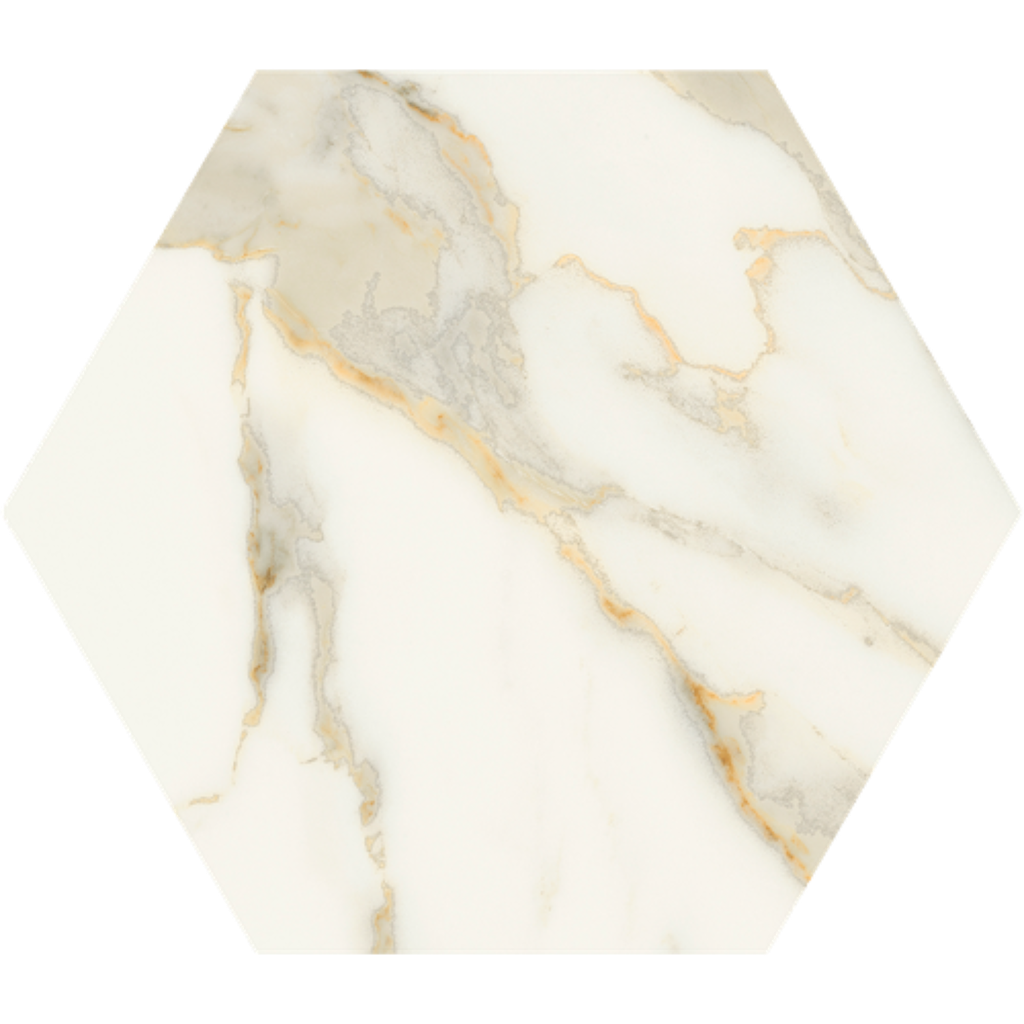Porcelanato Scultorea Calacatta Oro Fino Mate Rectificado Hexagonal 25x21,6cm 