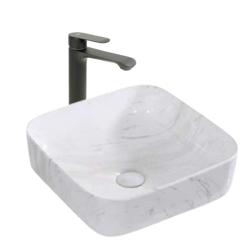 [KIT-LAVMRBL2GRIFBLCK] Lavamanos Cuadrado Marble 36x36x13cm  con Grif Externa Black