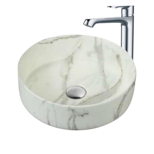 [KIT-LAVMRBLGRIFCRM] Lavamanos Circular Marble 36x36x13cm con Grif Externa Cromo