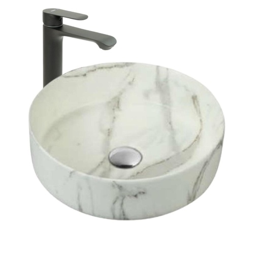 [KIT-LAVMRBLGRIFBLCK] Lavamanos Redondo Marble 36x36x13cm con Grifería Externa Black