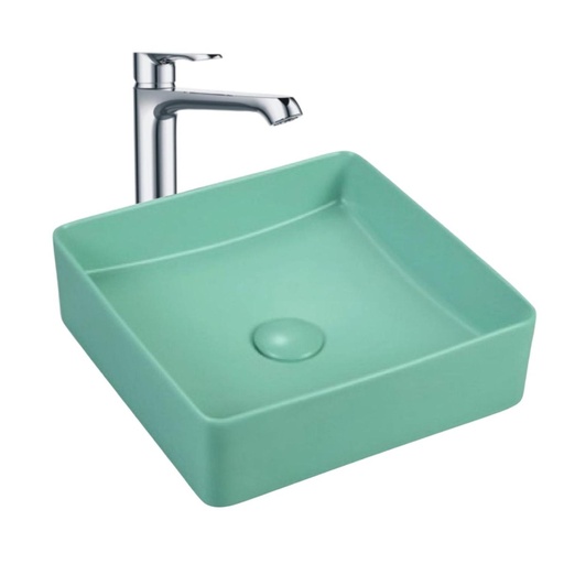 [KIT-LAVVRDMNT2GRIFCRM] Lavamanos Sobreponer Cuadrado Verde Menta 36x36cm con Grif Externa Cromo