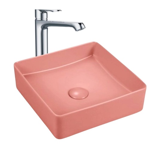 [KIT-LAVPNK2GRIFCRM] Lavamanos Sobreponer Cuadrado Rosa 36x36cm con Grifería Externa Welt Cromo