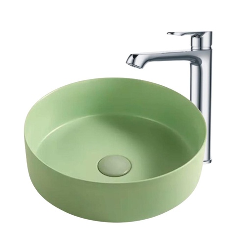 [KIT-LAVGRNLGRIFCRM] Lavamanos Sobreponer Circular Verde Lima 35,5x35,5cm  con Grifería Externa Cromo