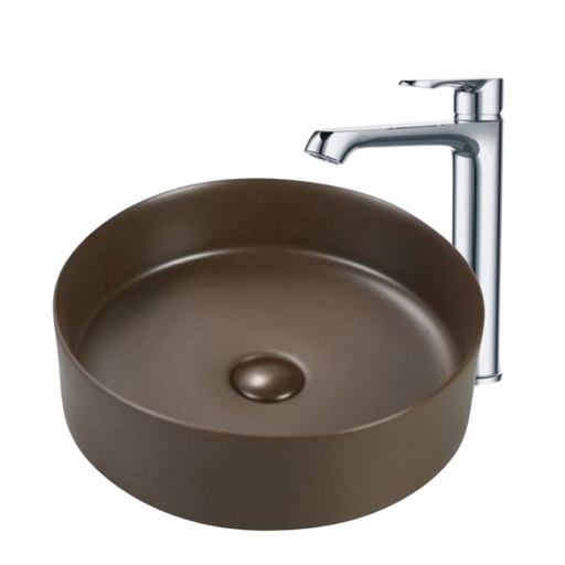 [KIT-LAVBRWNGRIFCRM] Lavamanos Sobreponer Circular Marron 35,5x35,5cm con Grif Externa Cromo