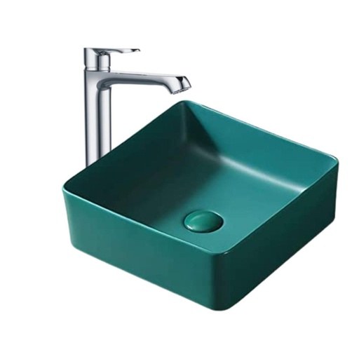 [KIT-LAVDKGRNGRIFCRM] Lavamanos Sobreponer Cuadrado Dark Green 36x36cm con Grifería Externa Cromo