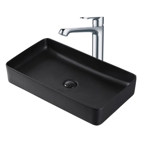 [KIT-LAVNGRGRIFCRM] Lavamanos Sobreponer Rectangular Negro 60x34cm con Grif Externa Cromo