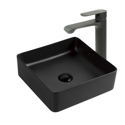 [KIT-LAVNGR2GRIFBLCK] Lavamanos Sobreponer Cuadrado Negro 36x36cm con Grifería Externa Black Mate