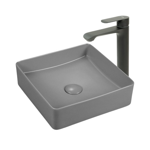 [KIT-LAVGRS2GRIFBLCK] Lavamanos Sobreponer Cuadrado Gris 36x36cm con Grif Externa black