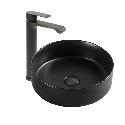 [KIT-LAVNGRGRIFBLCK] Lavamanos Sobreponer Circular Negro 35,5x35,5cm con Grifería Externa Black Mate