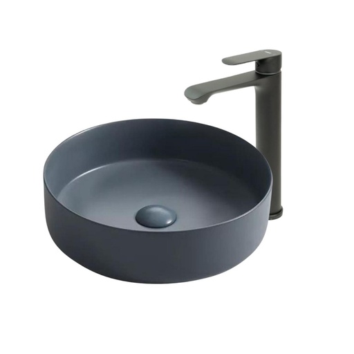[KIT-LAVGRSOSCGRIFBLCK] Lavamanos Sobreponer Circular Gris Oscuro 35,5x35,5cm con Grif Extern black