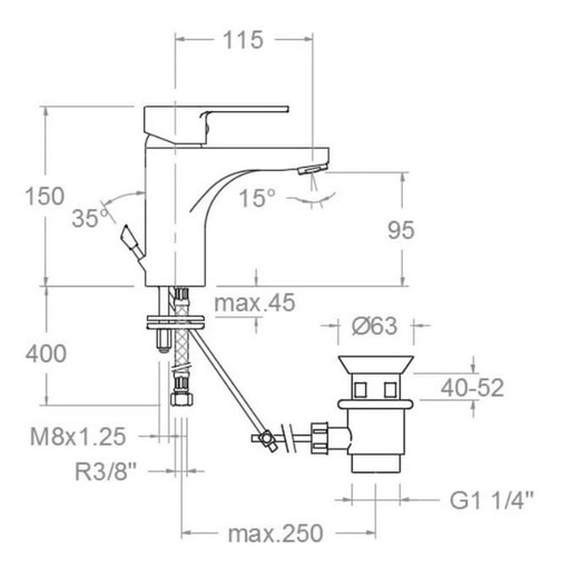 [930102VA1167] Grifería De Lavamanos Monomando Externo Rs-q Cromo