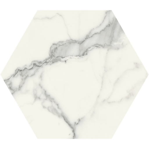 [J469] Porcelanato Scultorea Statuario Vena Argento Mate Rectificado Hexagonal 25x21,6cm 